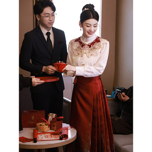 速发新婚0订中礼服平时可穿衣服敬酒服2式24新款新娘出阁马面裙套
