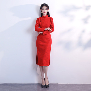 速发外嫁回袍家服装2025新款长袖礼仪旗娘迎宾红姐服中国小颁奖礼