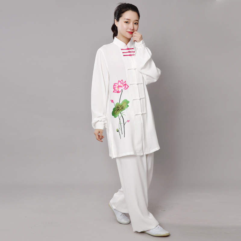 速发新品太极服星光麻春秋中长款太极练功服男表演服晨练武术运动
