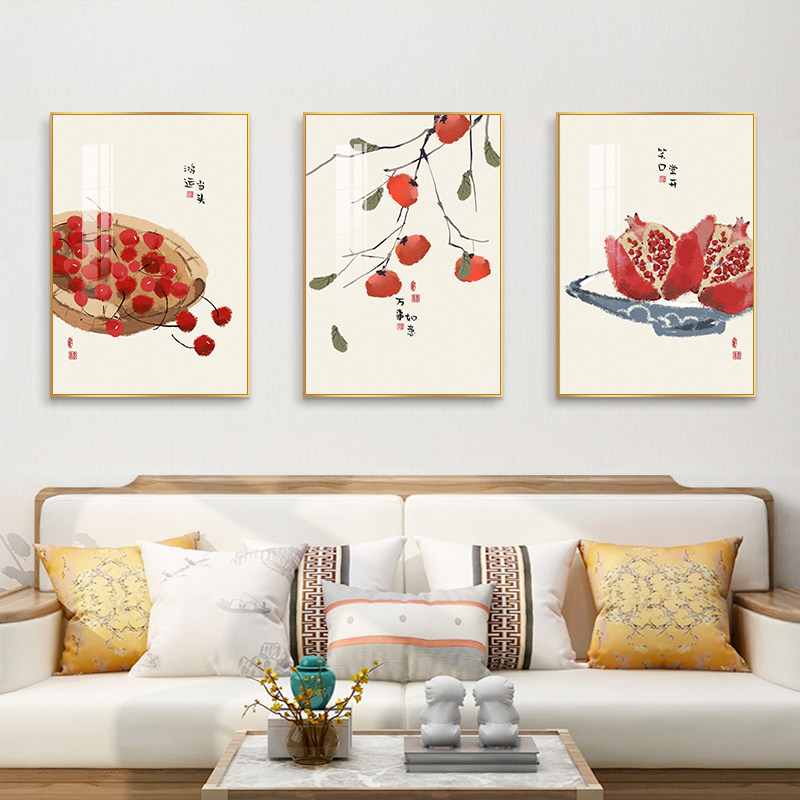 速发客厅装挂画新中式沙发背景墙饰画简联大气三约画事如意壁画