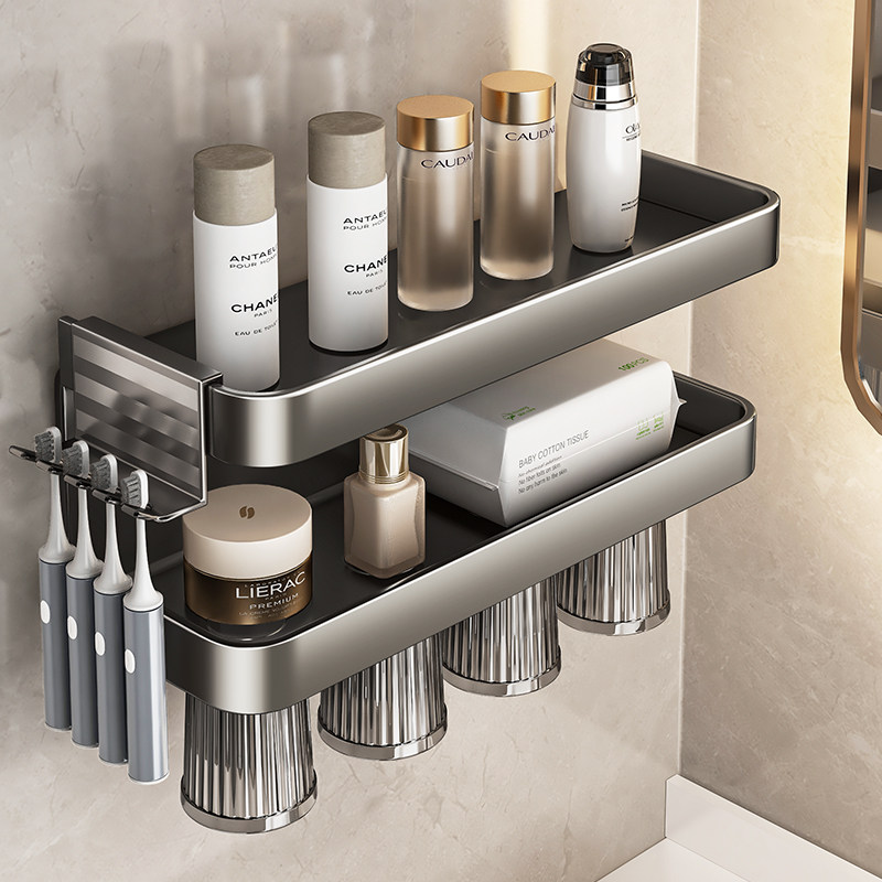 速发枪灰牙刷置物架免打孔电动式能漱口杯壁挂牙磁吸卫生间多功杯