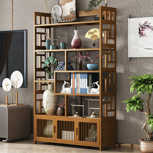 速发博古架实木新中式多宝阁客厅摆件展示柜茶柜叶仿古置物架层多