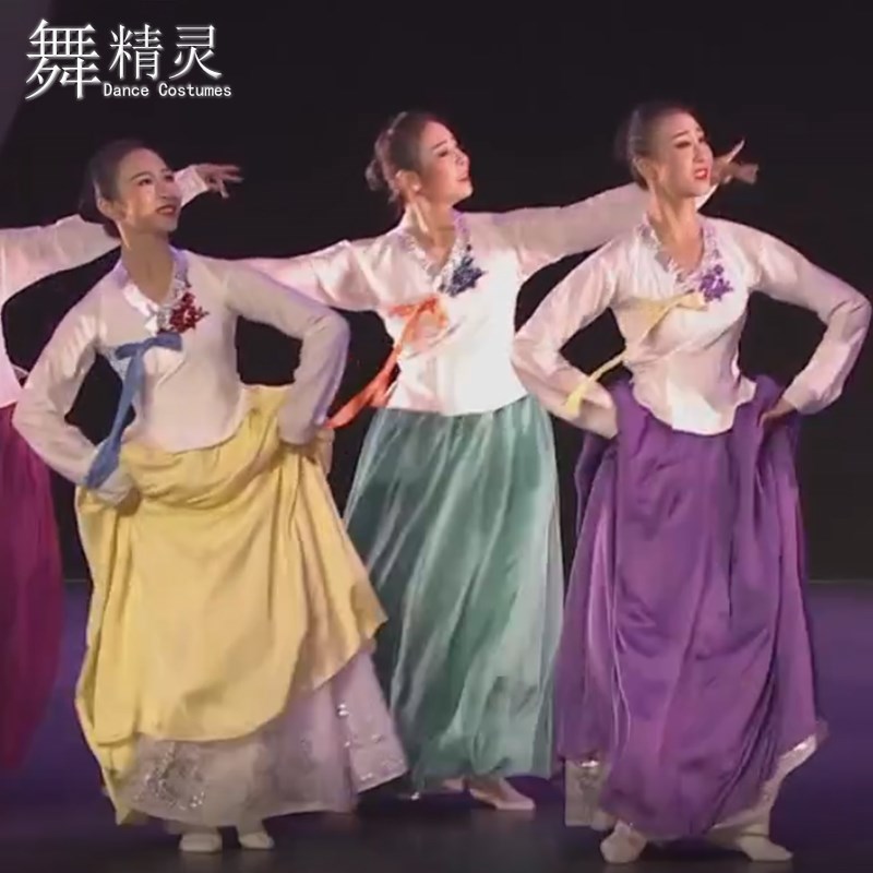 速发古典舞民族舞鲜服族舞蹈舞装720度大摆朝蹈裙双层练习裙演出