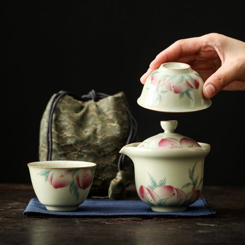 念云居秘黄汝窑旅行茶具套装便携式陶瓷一壶两杯户外高端丁制快客