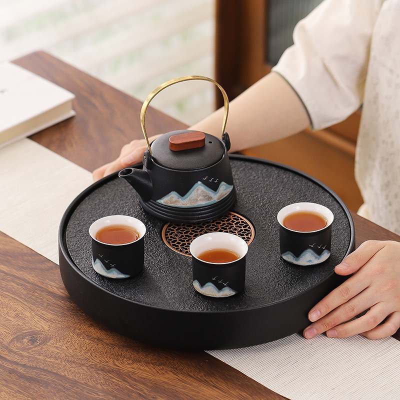 厂家茶盘家用茶海沥水盘陶瓷圆形储水盘办公会客干泡茶台茶具托盘