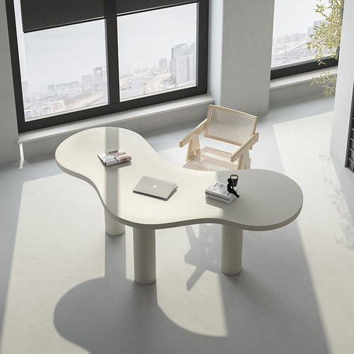 北欧实木书桌弧形设计感办公桌电脑桌家用个性简约现代不规则桌子
