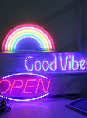 INS创意背板Good Vibes USB供电 透明背板霓虹灯 led背板霓虹灯