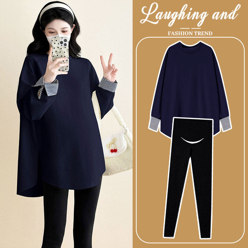 法国Uamtor孕妇装秋冬新款时尚长袖假两件T恤卫衣+打底裤两件套装