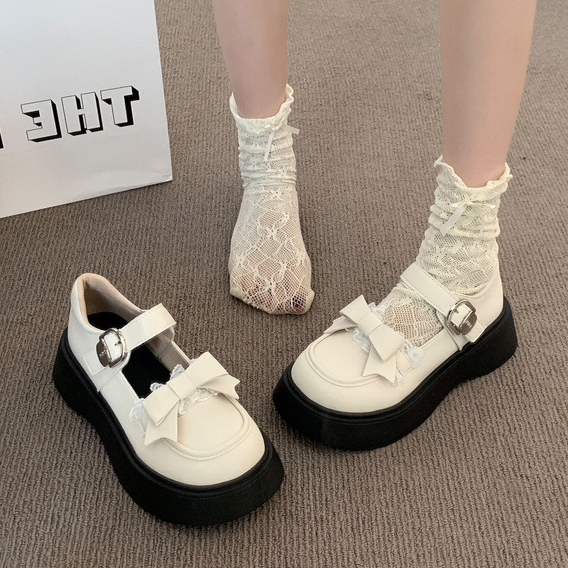 DHWA学院风法式芭蕾蝴蝶结小皮鞋女2026春秋款甜美厚底玛丽珍单鞋