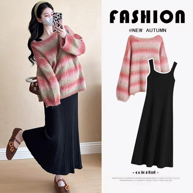 英国DHWA孕妇连衣裙套装春秋新款时尚洋气时髦孕期毛衣两件套秋装