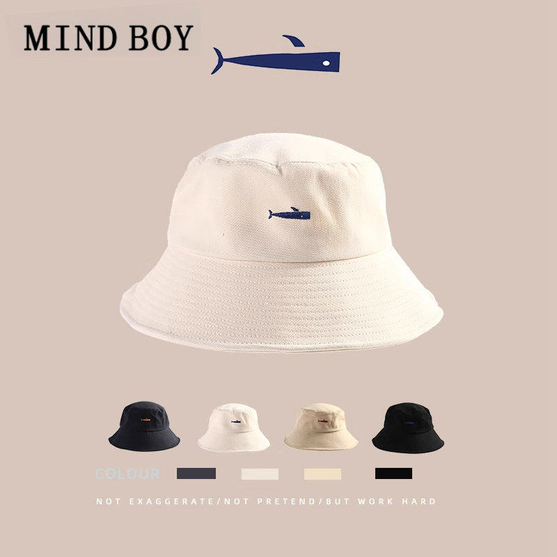 MIND BOY韩版渔夫帽鲸鱼刺绣潮男女通用秋冬遮阳遮脸盆帽太阳帽子