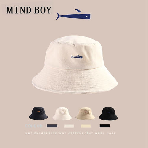 MIND BOY韩版渔夫帽鲸鱼刺绣潮男女通用秋冬遮阳遮脸盆帽太阳帽子