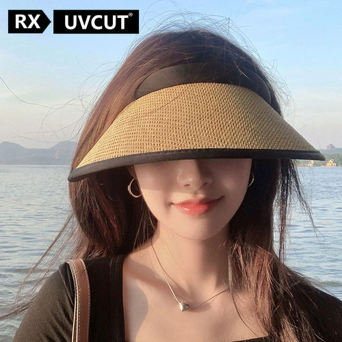 RX UVCUT官网防晒草帽女夏季2025新款遮阳帽沙滩空顶帽出游太阳帽
