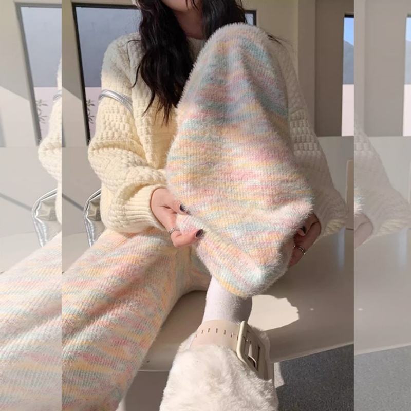 法国G·T孕妇糯米裤子冬季2025新款外穿不勒肚针织加绒加厚阔腿裤