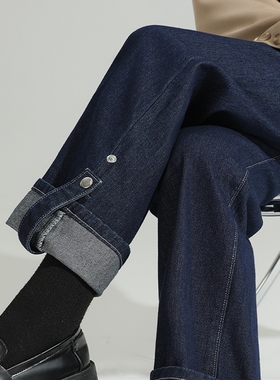 英国netx kiss孕妇牛仔裤春秋冬外穿2024新款直筒阔腿裤加绒长裤