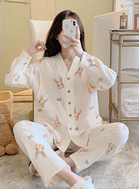 英国netx Kiss月子服春秋纯棉纱布薄款产后夏季孕妇哺乳睡衣大码