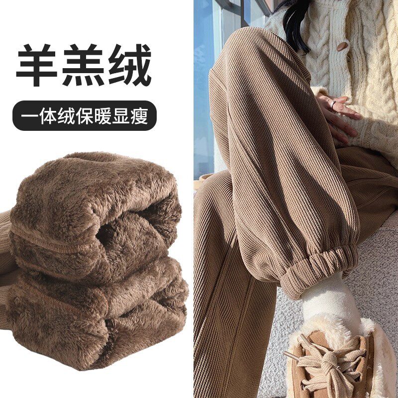 英国DHWA孕妇休闲裤秋冬款宽松时尚外穿加绒加厚保暖羊羔绒运动裤