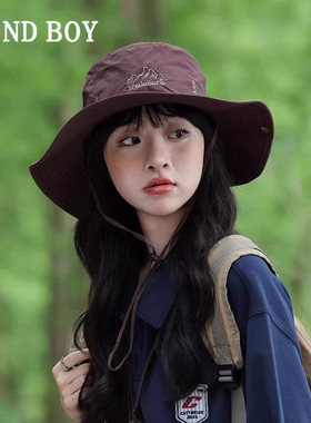 MIND BOY登山帽女夏季薄款透气户外徒步遮阳防晒牛仔帽大檐渔夫帽