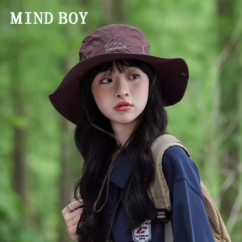MIND BOY登山帽女夏季薄款透气户外徒步遮阳防晒牛仔帽大檐渔夫帽