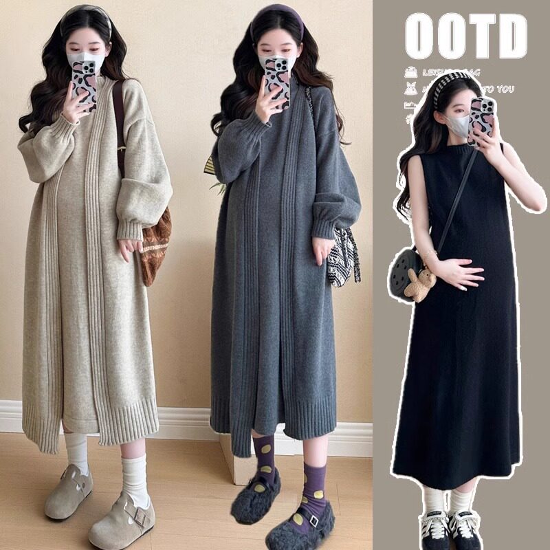 Next Alice孕妇连衣裙2025秋春秋新款套装时尚长款外套上衣两件套