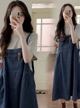 英国netx ROAD孕妇夏季新款套装韩版纯棉t恤中长款牛仔吊带连衣裙