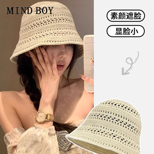 MIND BOY渔夫帽女春夏季款遮阳帽文艺薄款透气钩针盆帽日系水桶帽