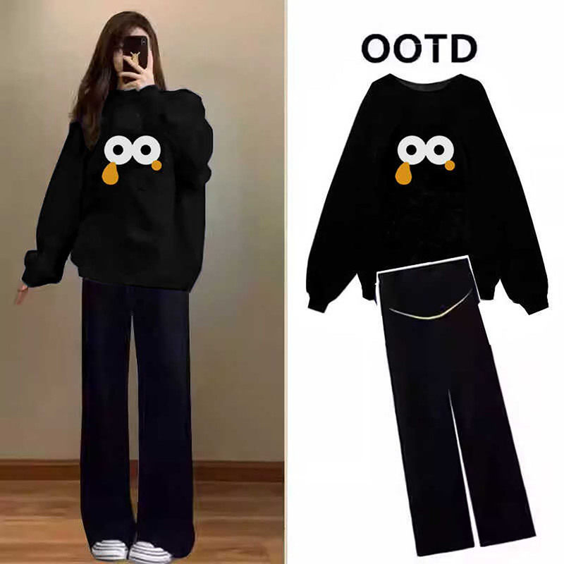 法国Uamtor孕妇套装秋冬季2025新款宽松加绒卫衣遮肚子上衣两件套