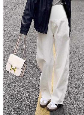 英国联名netx Kiss孕妇裤子春夏款外穿托腹白色直筒牛仔阔腿长裤