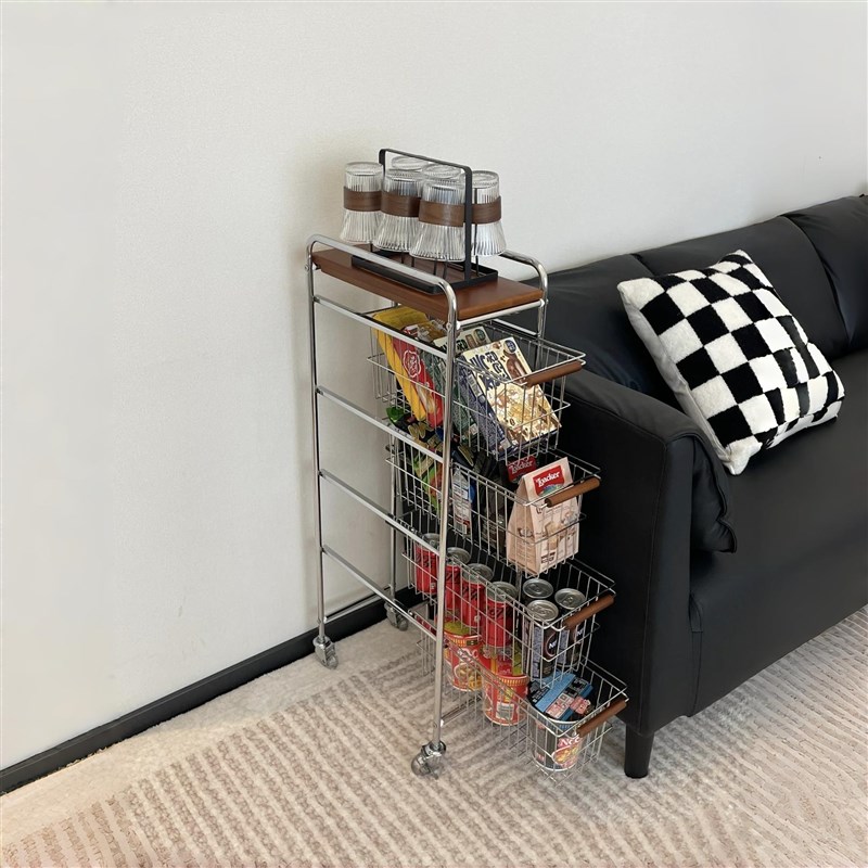 中古风缝隙柜小i户型收纳小推车可移动厨房卫生间置物架抽屉抽拉