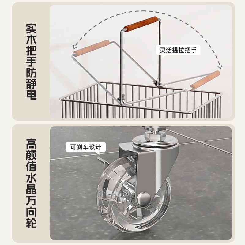 零食小推车中古风客厅沙发v旁零食收纳架可移动玩具收纳架储物柜