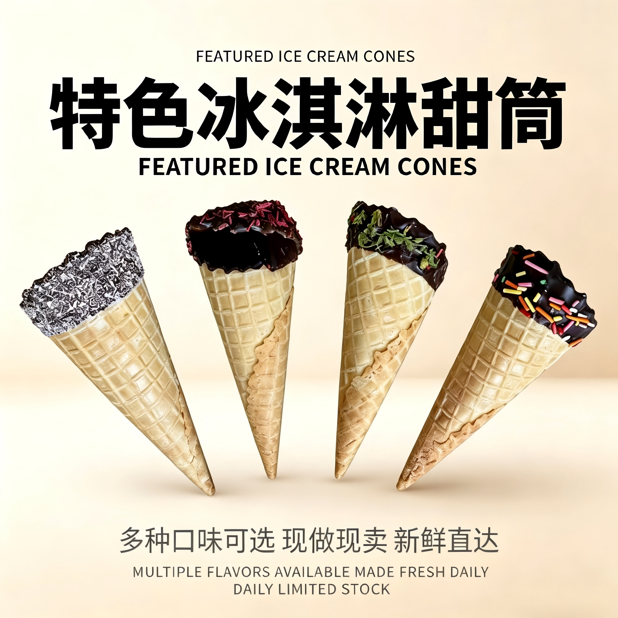 冰淇淋涂层脆筒巧克力蛋筒