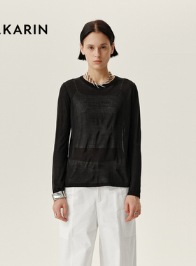 【春日多巴胺】PHKARIN柔软简约百搭薄款T恤女春新款长袖圆领上衣