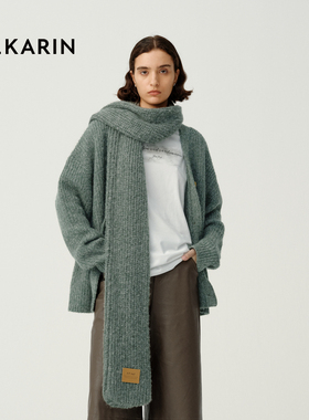 【自在假期】PH KARIN羊毛混纺灰色v领毛衣女冬通勤绿色开衫