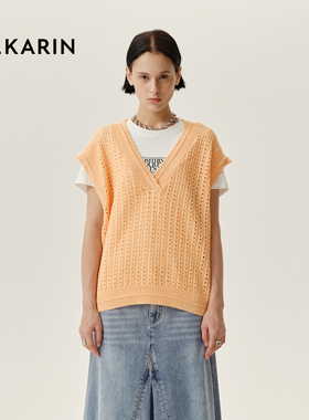 【春日多巴胺】PHKARIN落日橘V领镂空内搭马甲外穿女春无袖针织衫