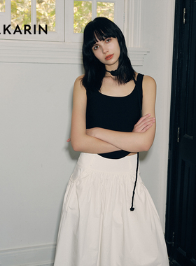 【百补精选】PH KARIN黑色吊带背心女夏基础款弹力修身短款针织