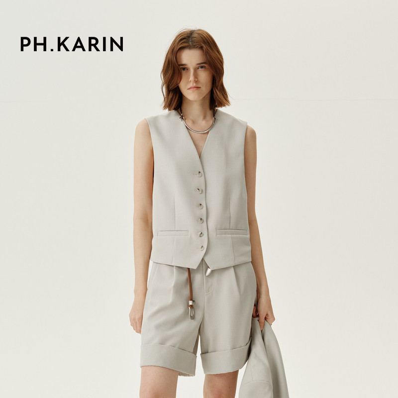 【意趣自然】PH KARIN“悬垂抗皱”西装马甲背心女春时尚百搭上衣