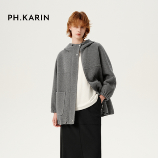 【小敏阿姨】PH KARIN复古双面羊毛呢大衣女冬季通勤灰色外套
