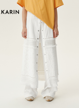 【春日多巴胺】PHKARIN法式高级感白色镂空两穿半身长裙女春新款