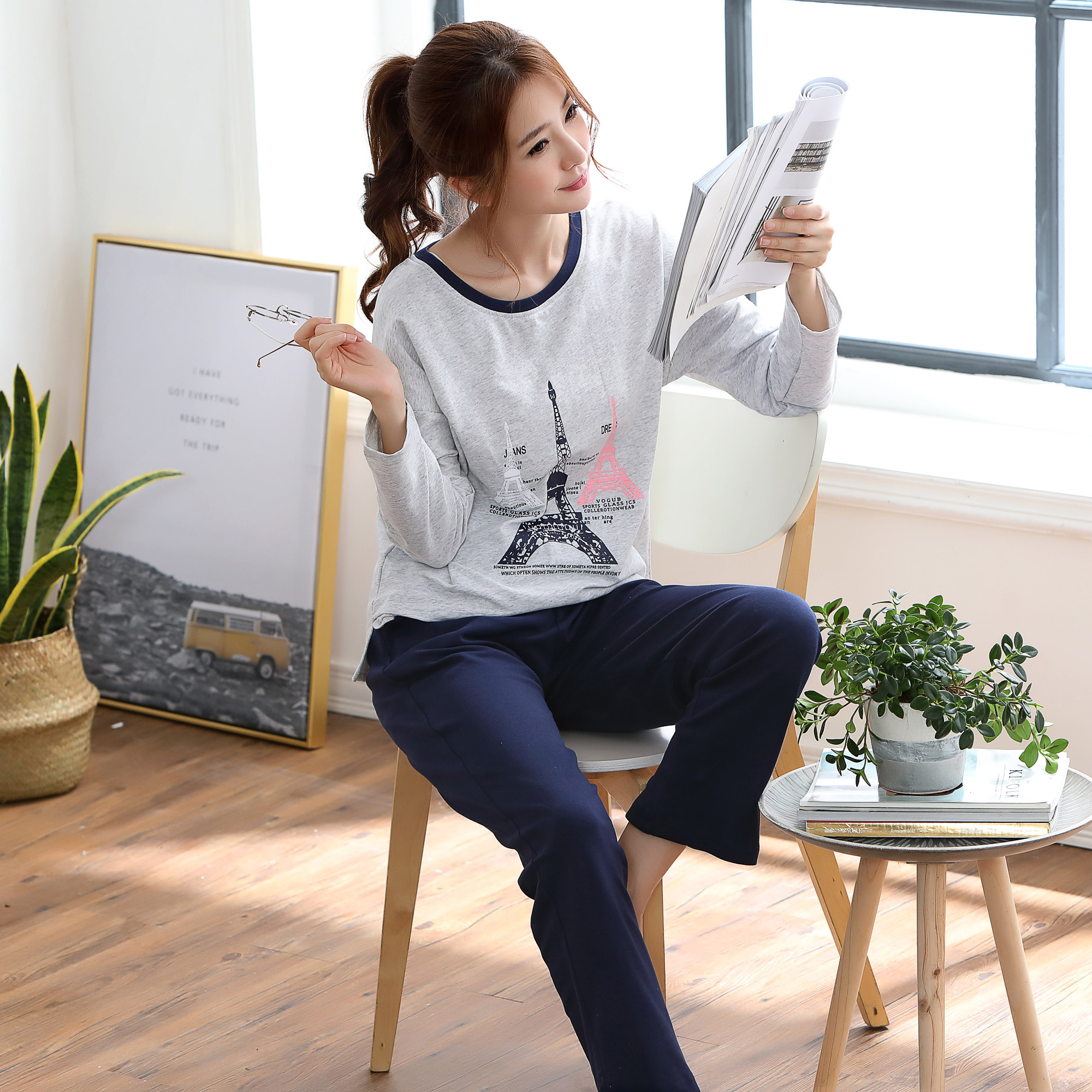 睡衣女秋冬长袖纯棉套装纯欲