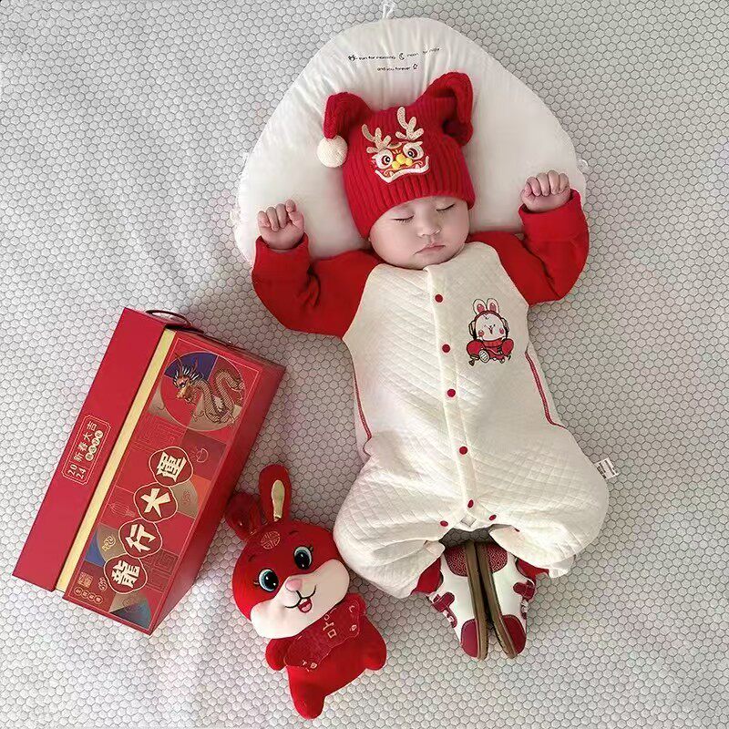 亿贝康婴儿衣服保暖春秋长袖纯棉无骨外出连体衣新生儿哈衣宝爬服