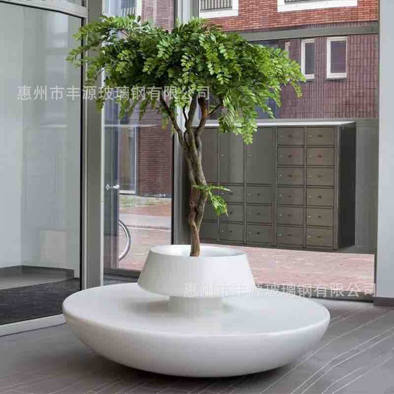时尚圆型玻璃钢座椅绿植花盆商场景观美陈座椅花器酒店大堂户外款