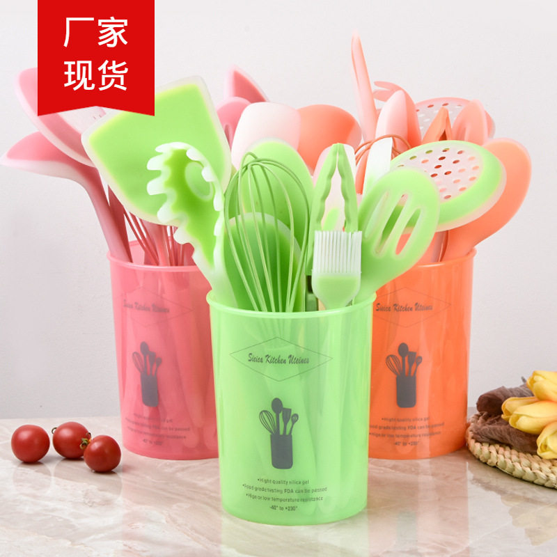 现货锅铲捞刮刀汤勺漏勺硅胶厨具12件套硅胶烹饪烘焙厨具套装