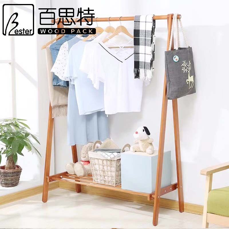 创意店酒店卧室服装衣架实木衣帽架落地挂衣架可移动衣服晾衣架