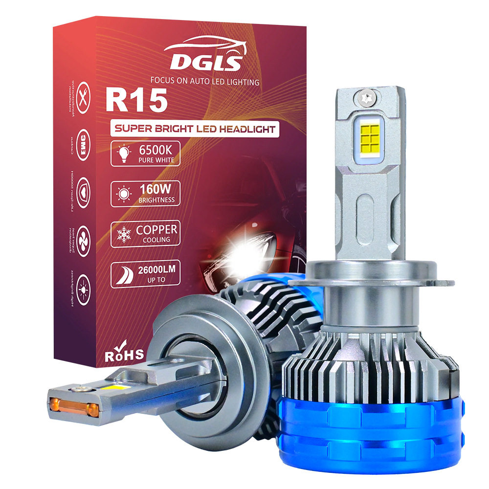 DGLS定制加工汽车led大灯双铜管车灯改装H1 H3 H7 H4 远近一体LED