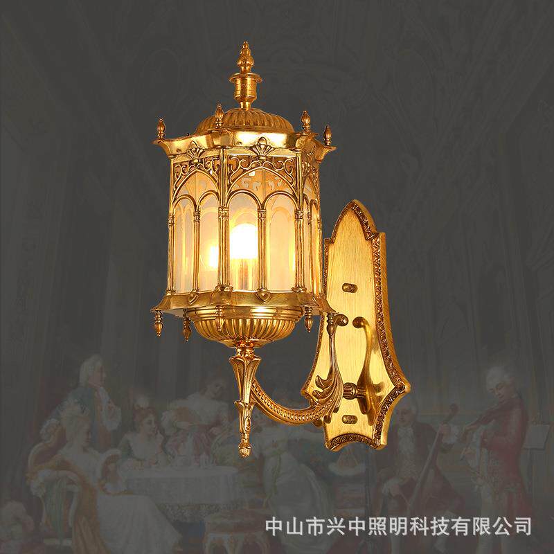 欧式户外壁灯室外防水阳台过道墙灯法式全铜卧室床头灯简约楼梯灯