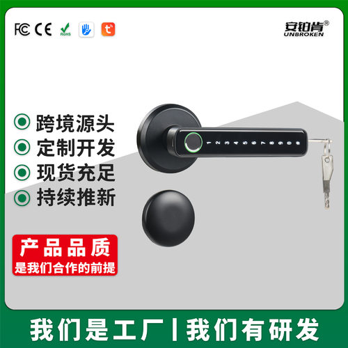 通通锁APP指纹锁密码锁木门智能锁分体锁跨境家用门锁房门锁黑色