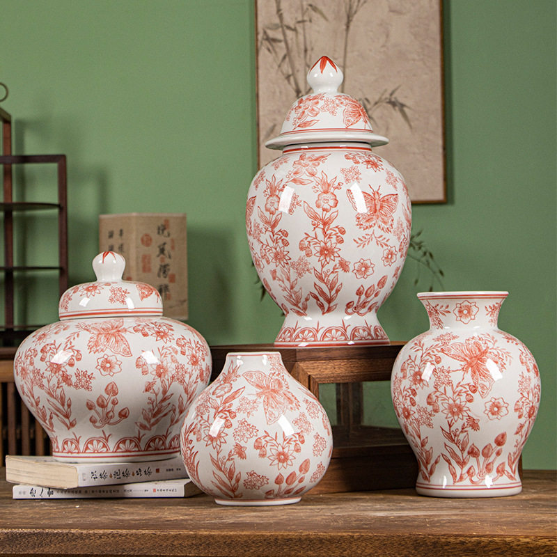 “蝶恋花系列“红色新中式陶瓷摆件手工轻奢装饰摆件玄关陶瓷花瓶,电子元器件市场,电线扎带/束线带,淘宝优惠券,粉丝福利购,淘宝优惠卷