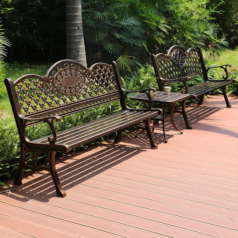 户外铸铝公园椅室外园林防腐蚀铸铝休闲长凳子三人靠背铸铝长椅
