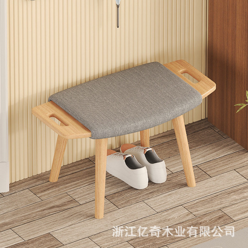 实木换鞋凳简约进口橡胶木穿鞋凳客厅沙发凳家用软包坐垫入户凳子