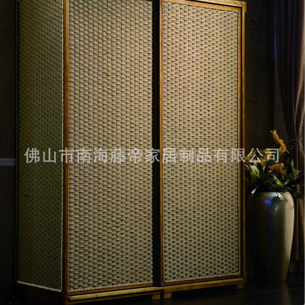 厂家可定新中式复古藤编推门衣柜 藤衣柜 套房衣柜 套房藤家具